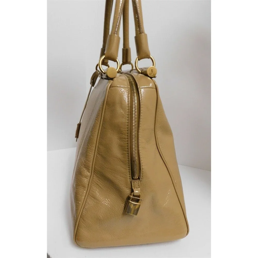 YSL Yves Saint‎ Laurent Majorelle Beige Patent Leather Large Satchel Bag Italy
